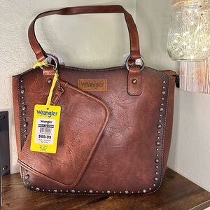 Wrangler Studded Brown Faux Leather Tote Bag